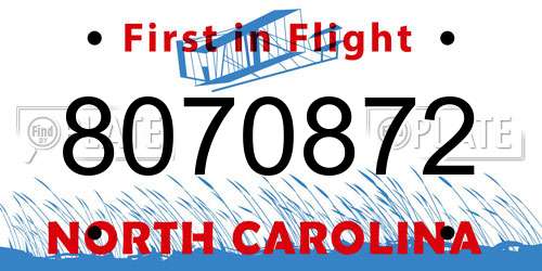 8070872 North Carolina License Plate