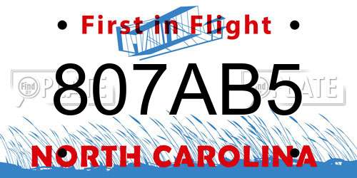 807AB5 North Carolina License Plate