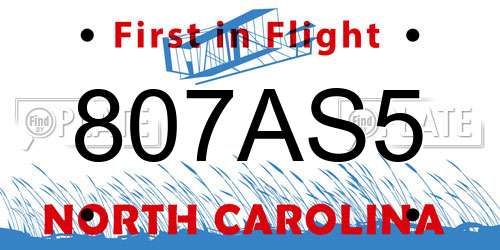 807AS5 North Carolina License Plate
