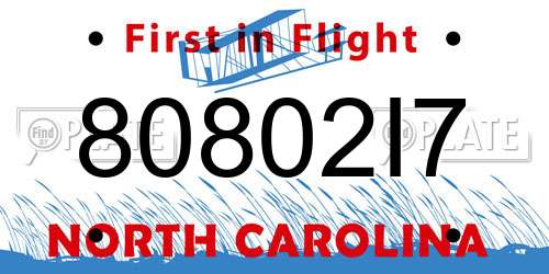 80802I7 North Carolina License Plate