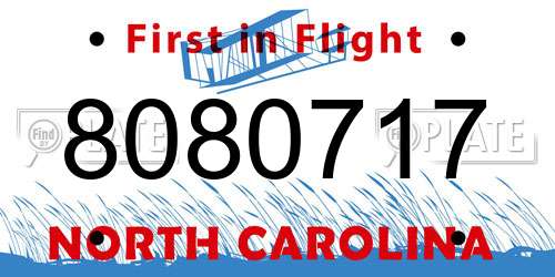 8080717 North Carolina License Plate
