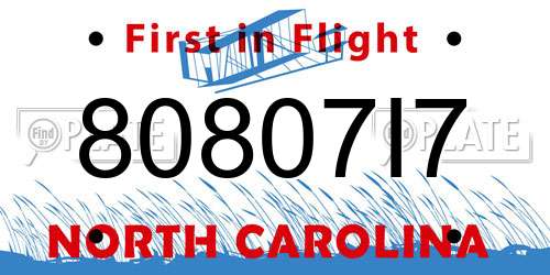 80807I7 North Carolina License Plate