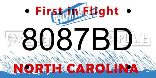 8087BD North Carolina License Plate