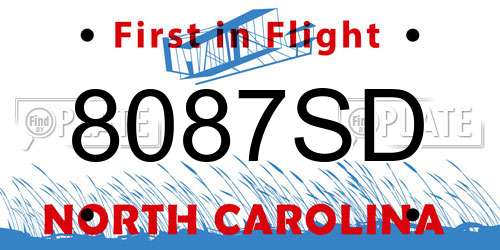 8087SD North Carolina License Plate