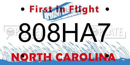 808HA7 North Carolina License Plate