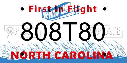 808T80 North Carolina License Plate