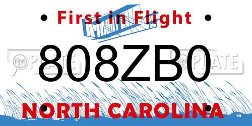 808ZB0 North Carolina License Plate