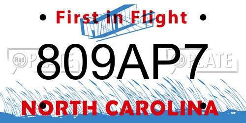 809AP7 North Carolina License Plate
