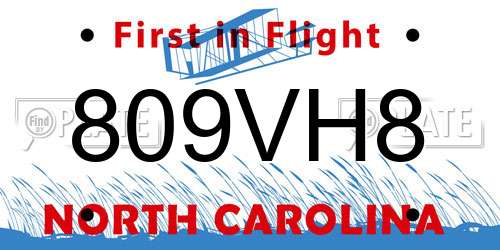 809VH8 North Carolina License Plate