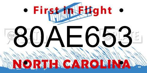 80AE653 North Carolina License Plate