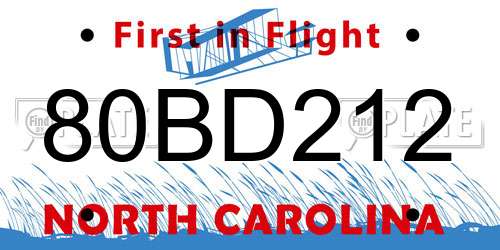 80BD212 North Carolina License Plate