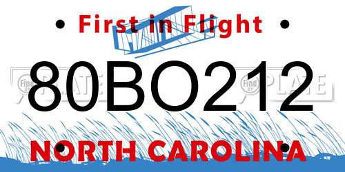 80BO212 North Carolina License Plate