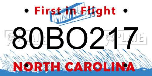 80BO217 North Carolina License Plate