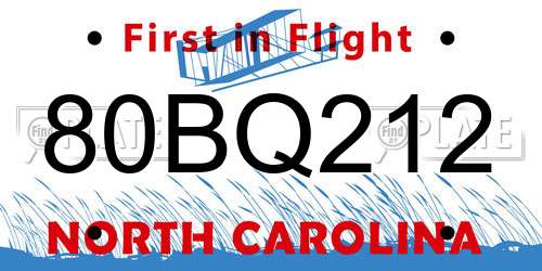 80BQ212 North Carolina License Plate