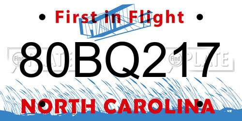 80BQ217 North Carolina License Plate