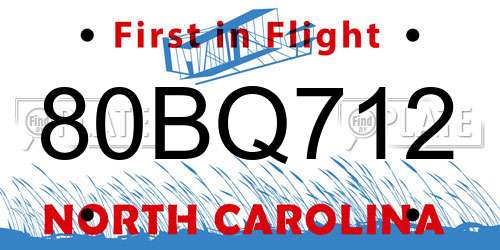 80BQ712 North Carolina License Plate