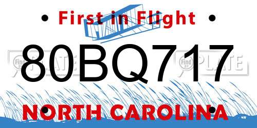80BQ717 North Carolina License Plate