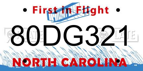 80DG321 North Carolina License Plate