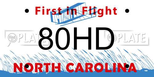 80HD North Carolina License Plate