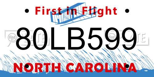 80LB599 North Carolina License Plate