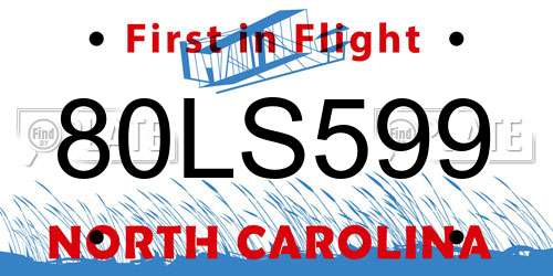 80LS599 North Carolina License Plate