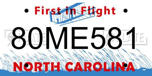 80ME581 North Carolina License Plate