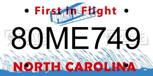 80ME749 North Carolina License Plate
