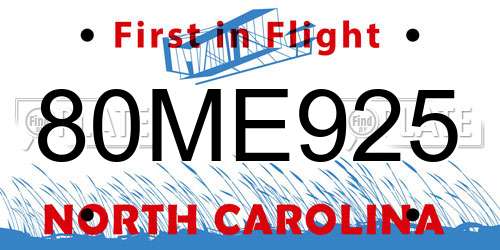 80ME925 North Carolina License Plate