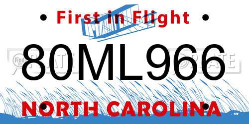 80ML966 North Carolina License Plate