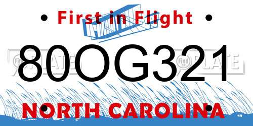 80OG321 North Carolina License Plate