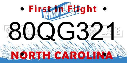 80QG321 North Carolina License Plate