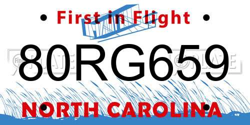 80RG659 North Carolina License Plate