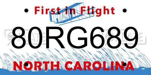 80RG689 North Carolina License Plate