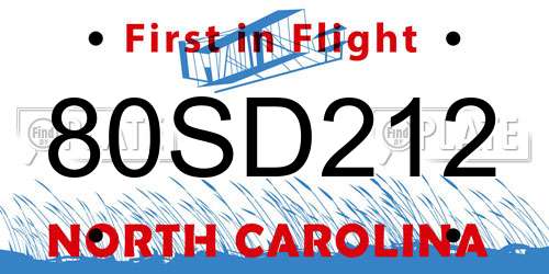 80SD212 North Carolina License Plate