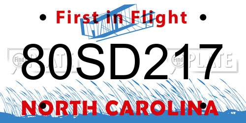 80SD217 North Carolina License Plate