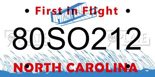 80SO212 North Carolina License Plate
