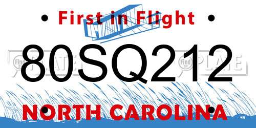 80SQ212 North Carolina License Plate
