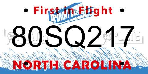 80SQ217 North Carolina License Plate