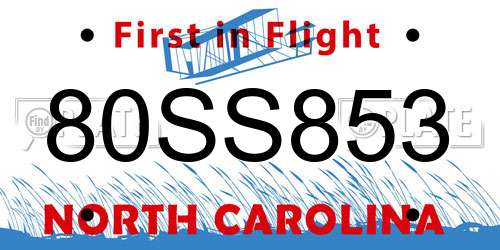 80SS853 North Carolina License Plate