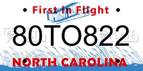 80TO822 North Carolina License Plate