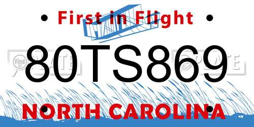 80TS869 North Carolina License Plate