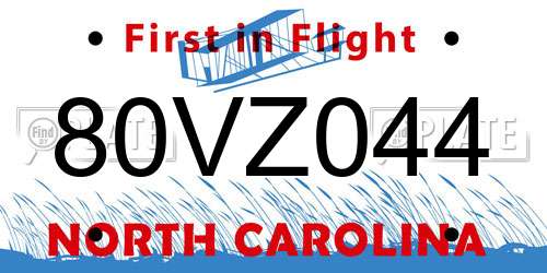 80VZ044 North Carolina License Plate