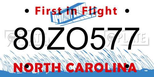 80ZO577 North Carolina License Plate