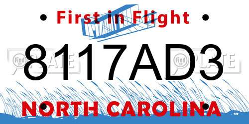 8117AD3 North Carolina License Plate