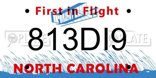 813DI9 North Carolina License Plate