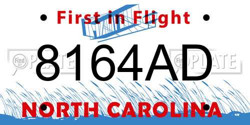 8164AD North Carolina License Plate