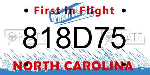 818D75 North Carolina License Plate