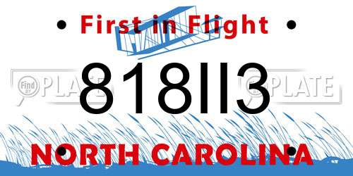 818II3 North Carolina License Plate