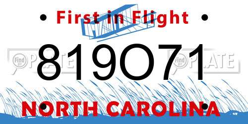 819O71 North Carolina License Plate