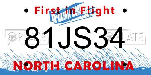 81JS34 North Carolina License Plate